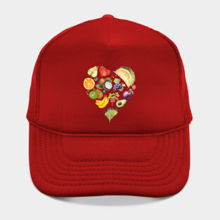 Vibrant Tropical Fruit Heart Illustration - Watercolor Mosaic Hat