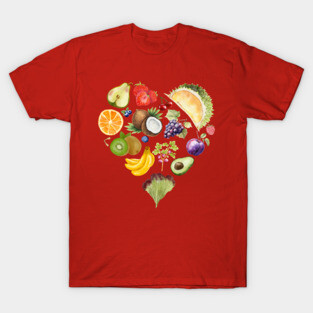 Vibrant Tropical Fruit Heart Illustration - Watercolor Mosaic T-Shirt