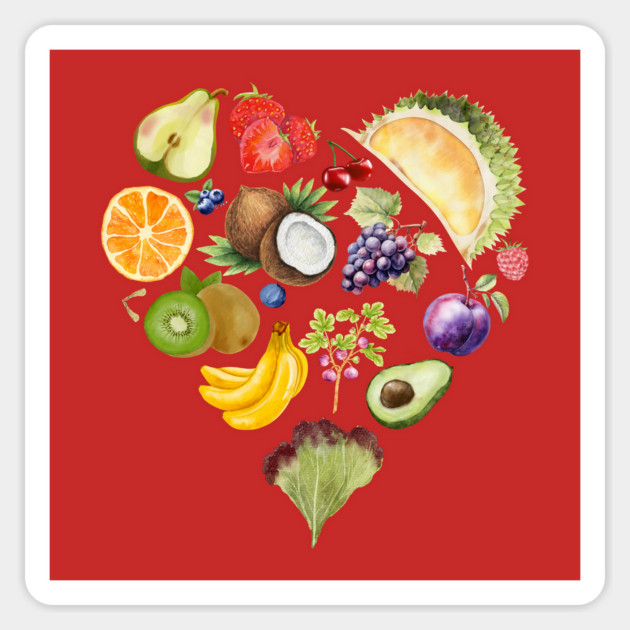 Vibrant Tropical Fruit Heart Illustration - Watercolor Mosaic Magnet by TuncGK