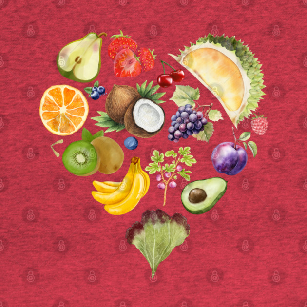 Vibrant Tropical Fruit Heart Illustration - Watercolor Mosaic by TuncGK