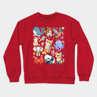 Cute Wildlife Animals | Watercolor Mosaic Crewneck Sweatshirt