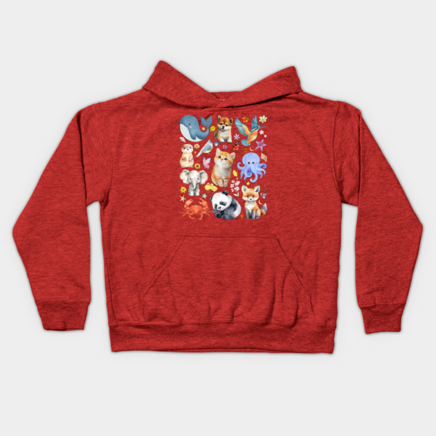 Cute Wildlife Animals | Watercolor Mosaic Kids Hoodie by TuncGK