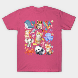 Cute Wildlife Animals | Watercolor Mosaic T-Shirt