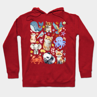 Cute Wildlife Animals | Watercolor Mosaic Hoodie