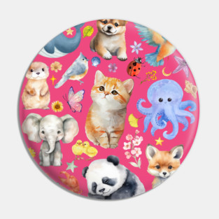 Cute Wildlife Animals | Watercolor Mosaic Pin