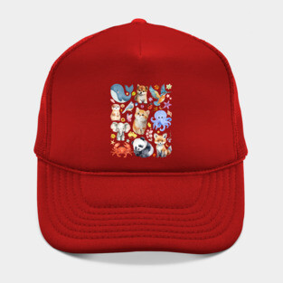 Cute Wildlife Animals | Watercolor Mosaic Hat