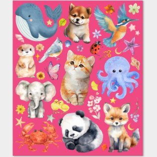 Cute Wildlife Animals | Watercolor Mosaic Posters and Art