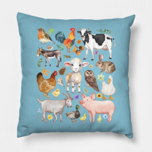 Farm Life Cute Animals - Watercolor Mosaic Pillow