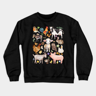 Farm Life Cute Animals - Watercolor Mosaic Crewneck Sweatshirt