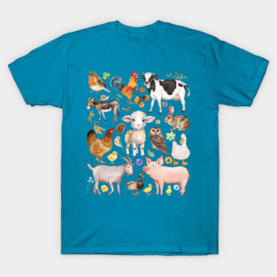 Farm Life Cute Animals - Watercolor Mosaic T-Shirt