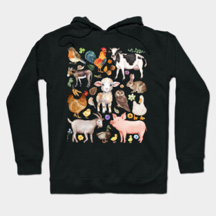 Farm Life Cute Animals - Watercolor Mosaic Hoodie