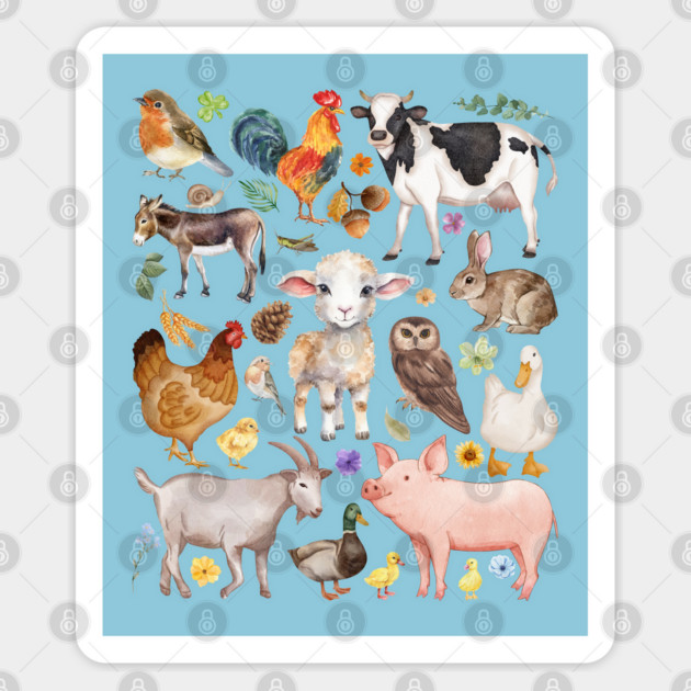 Farm Life Cute Animals - Watercolor Mosaic Sticker by TuncGK