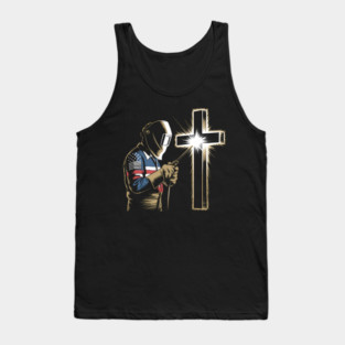 Welder American Flag Mig Tig Welding Faith Cross Christian Tank Top