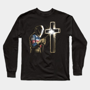 Welder American Flag Mig Tig Welding Faith Cross Christian Long Sleeve T-Shirt