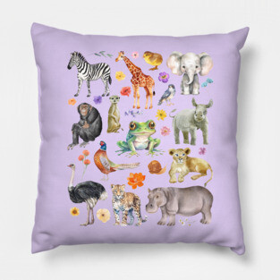 African Safari Animals - Watercolor Mosaic Pillow