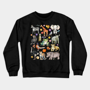 African Safari Animals - Watercolor Mosaic Crewneck Sweatshirt