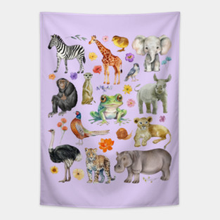 African Safari Animals - Watercolor Mosaic Tapestry