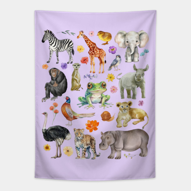 African Safari Animals - Watercolor Mosaic Tapestry by TuncGK