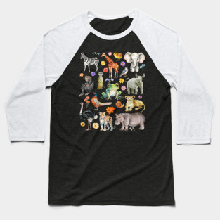 African Safari Animals - Watercolor Mosaic Baseball T-Shirt