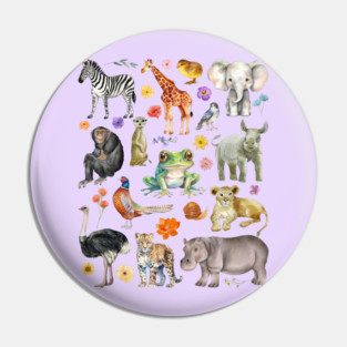 African Safari Animals - Watercolor Mosaic Pin