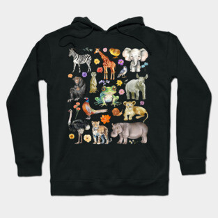 African Safari Animals - Watercolor Mosaic Hoodie