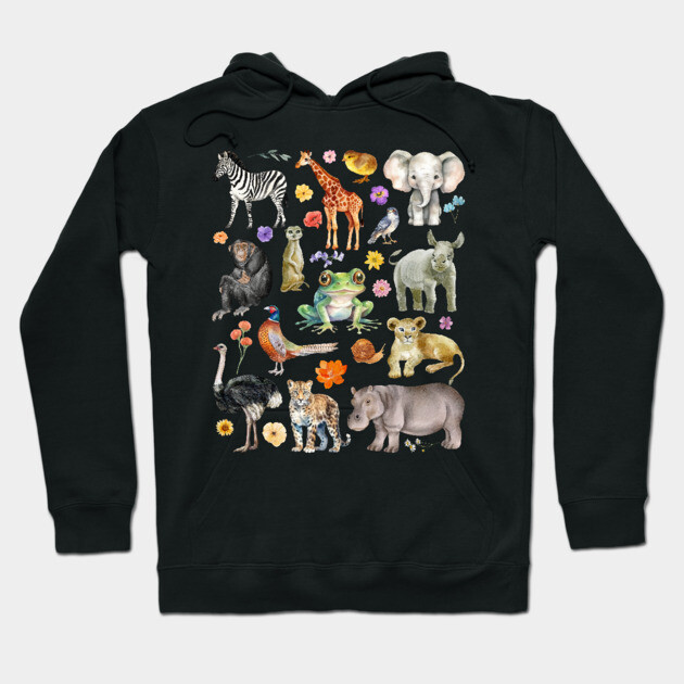 African Safari Animals - Watercolor Mosaic Hoodie by TuncGK