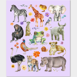 African Safari Animals - Watercolor Mosaic Posters and Art