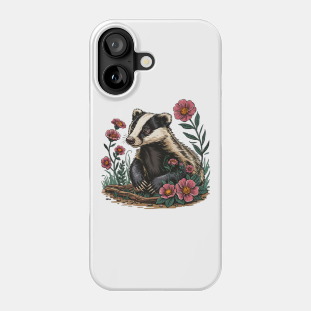 Floral Badger Vintage Woodland Wildlife Art 6 Phone Case by BirdsnStuff