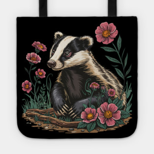 Floral Badger Vintage Woodland Wildlife Art 6 Tote