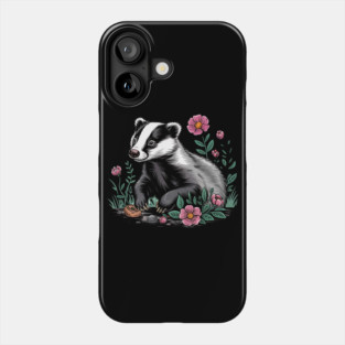 Floral Badger Vintage Woodland Wildlife Art Phone Case