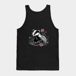 Floral Badger Vintage Woodland Wildlife Art Tank Top