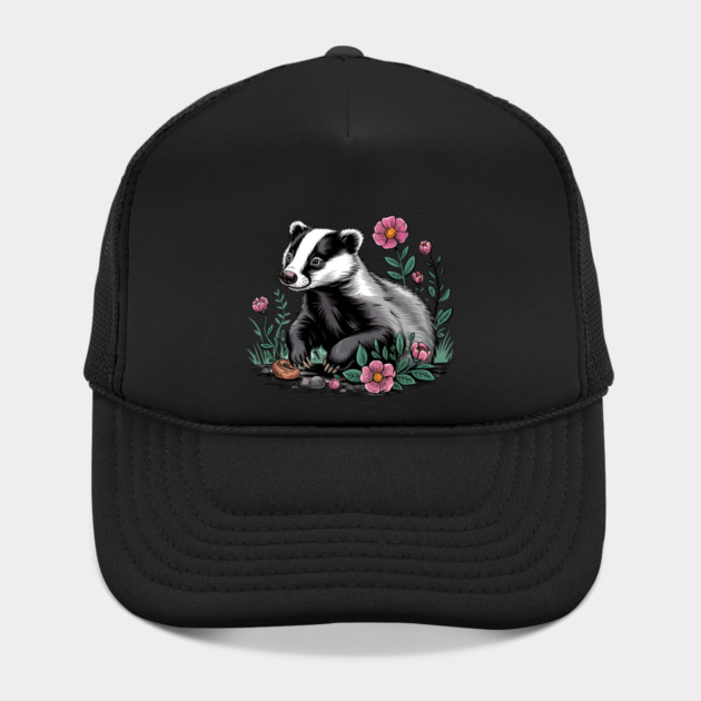 Floral Badger Vintage Woodland Wildlife Art by BirdsnStuff