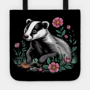 Floral Badger Vintage Woodland Wildlife Art Tote