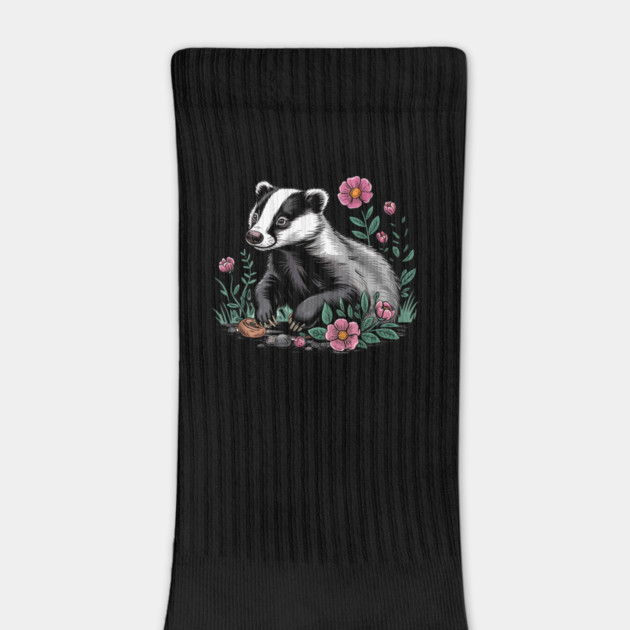 Floral Badger Vintage Woodland Wildlife Art by BirdsnStuff