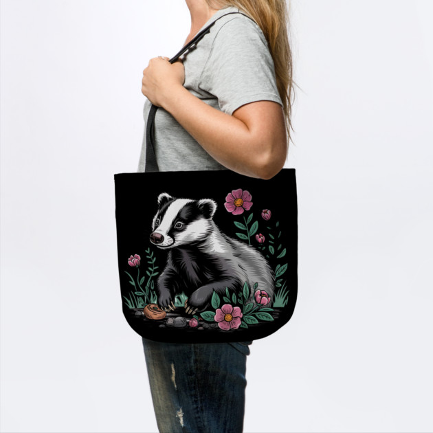 Floral Badger Vintage Woodland Wildlife Art by BirdsnStuff