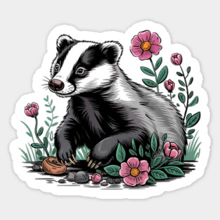 Floral Badger Vintage Woodland Wildlife Art Magnet