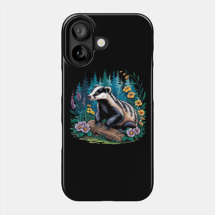 Floral Badger Vintage Woodland Wildlife Art 5 Phone Case