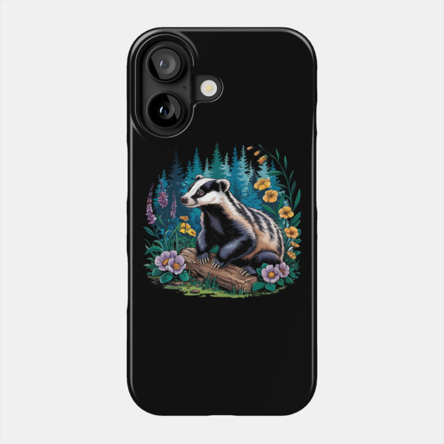 Floral Badger Vintage Woodland Wildlife Art 5 Phone Case by BirdsnStuff