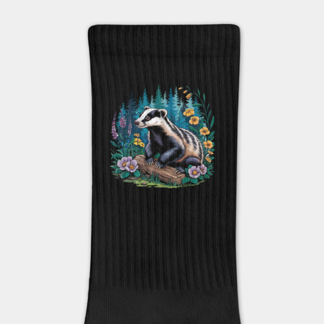 Floral Badger Vintage Woodland Wildlife Art 5 by BirdsnStuff