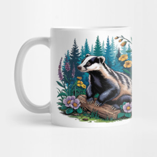Floral Badger Vintage Woodland Wildlife Art 5 Mug