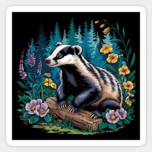 Floral Badger Vintage Woodland Wildlife Art 5 Magnet