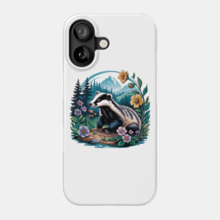 Floral Badger Vintage Woodland Wildlife Art 2 Phone Case
