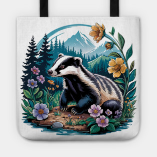 Floral Badger Vintage Woodland Wildlife Art 2 Tote