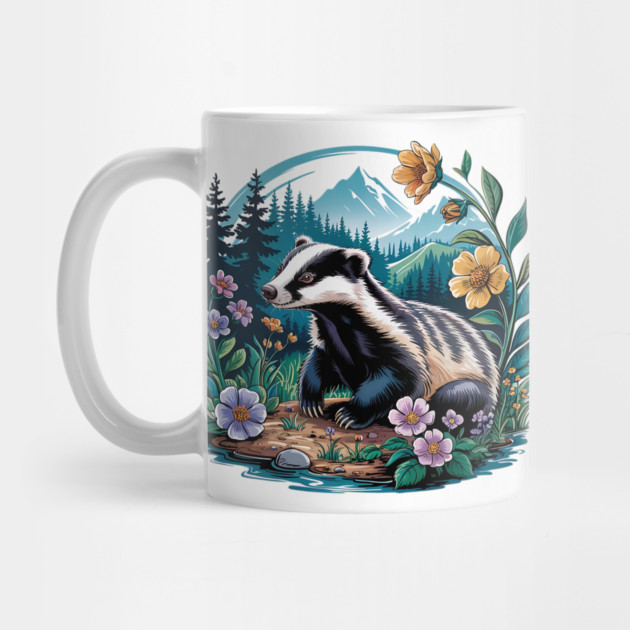 Floral Badger Vintage Woodland Wildlife Art 2 by BirdsnStuff