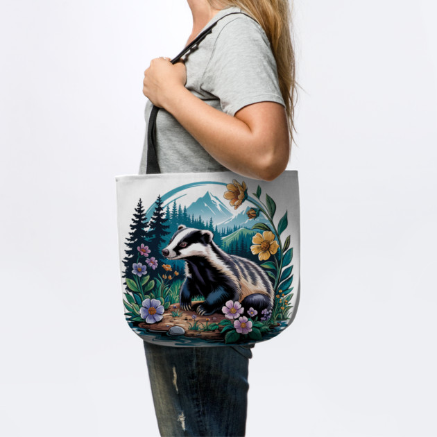 Floral Badger Vintage Woodland Wildlife Art 2 by BirdsnStuff