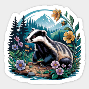 Floral Badger Vintage Woodland Wildlife Art 2 Magnet
