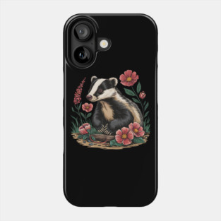 Floral Badger Vintage Woodland Wildlife Art 3 Phone Case