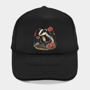 Floral Badger Vintage Woodland Wildlife Art 3 Hat
