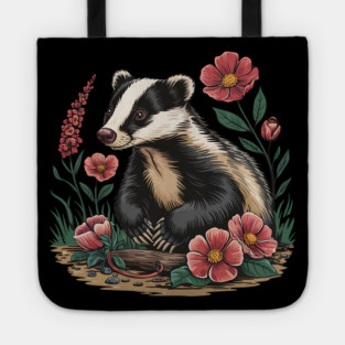 Floral Badger Vintage Woodland Wildlife Art 3 Tote