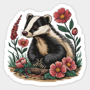 Floral Badger Vintage Woodland Wildlife Art 3 Magnet